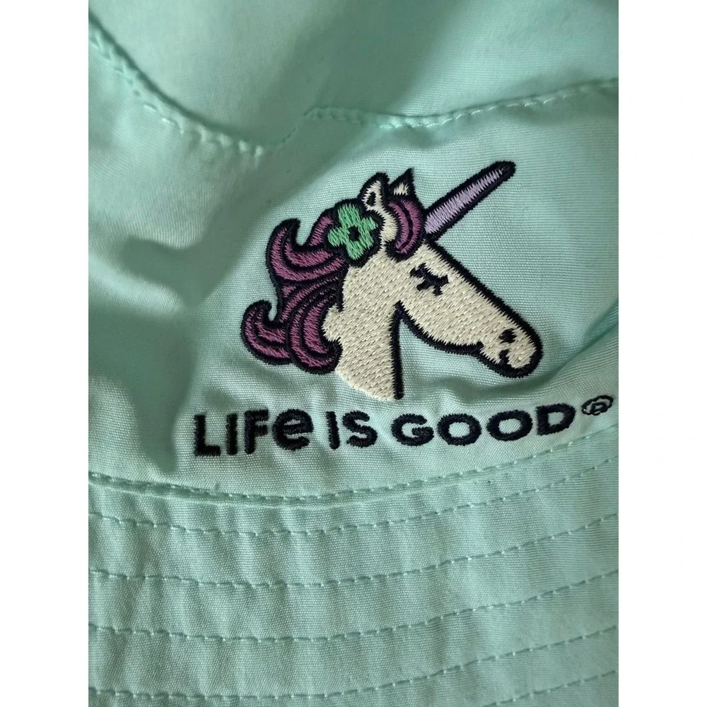 Life Is Good Kids Unicorn Bucket Hat‎ 6-12M NWT Aqua Embroidered Baby Sun Hat